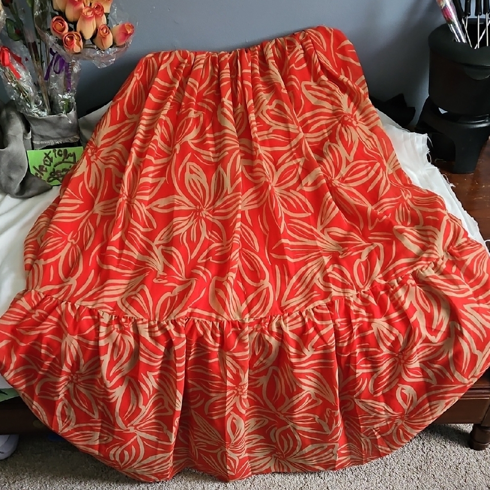 Elegant Orange Leaf Print Long Sleeve Dress - Picture 8 of 17